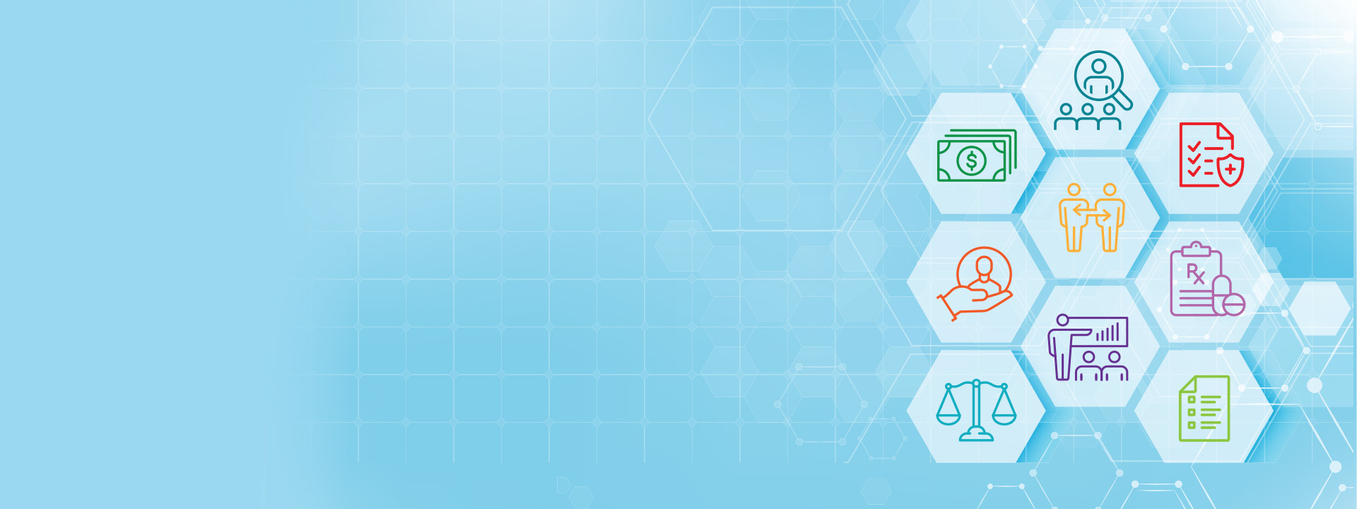 Hexagons containing benefit-related icons