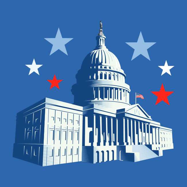 Illustration of the capitol building with stars around it