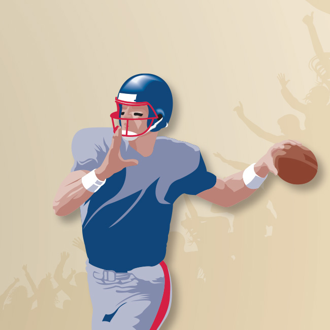 Illustration of a football player playing in front of a crowd