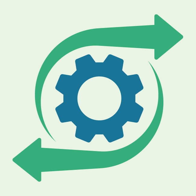 Illustration of a gear surrounded by arrows