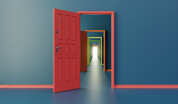 An open door within an open door and so on all pointing to a bright light