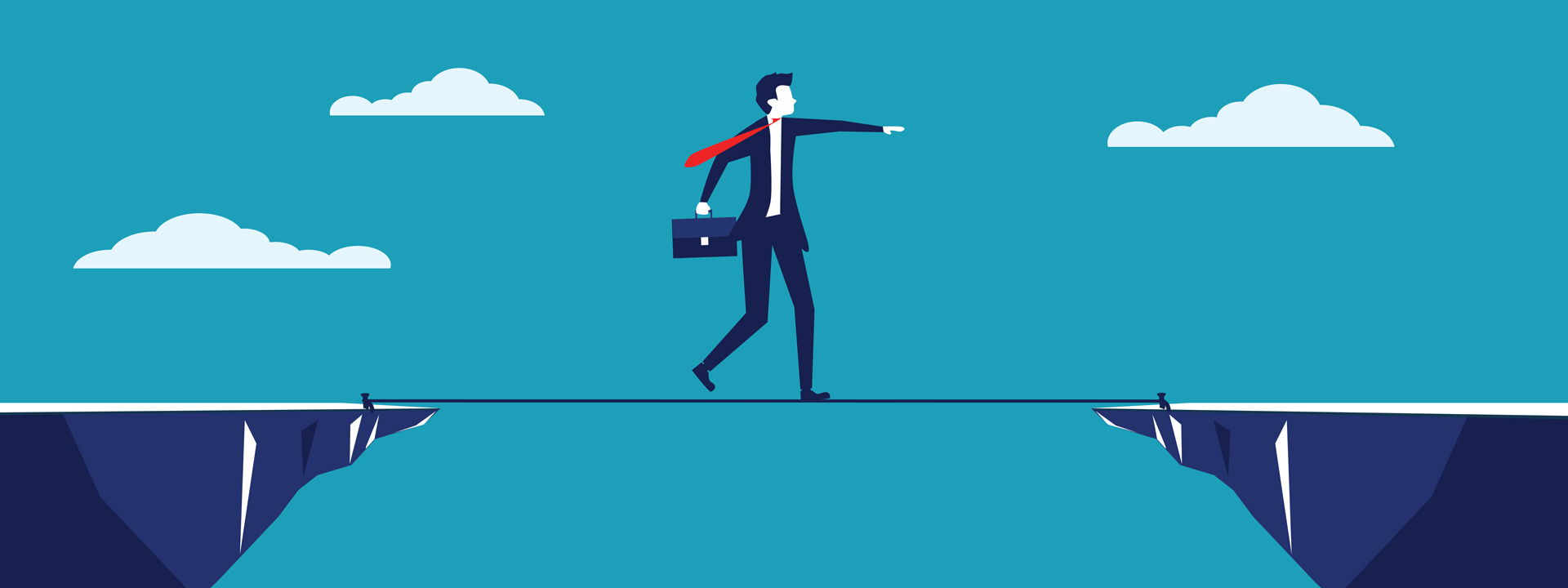 Illustration of a businessman walking on a tightrope